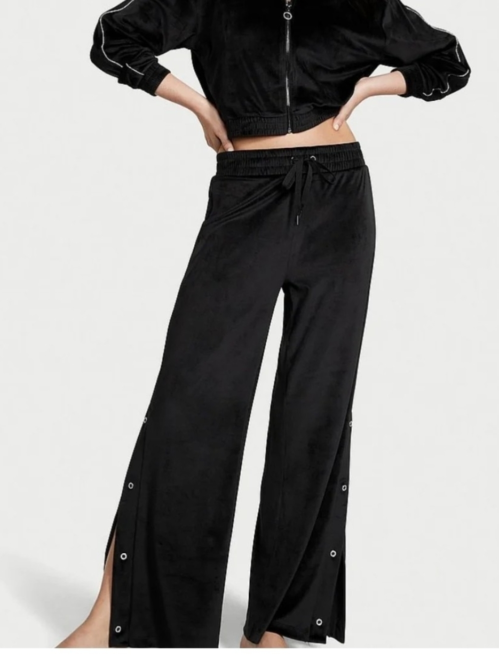 Victoria's Secret Velour Diamanté Sweater & Pant Lounge Set - black